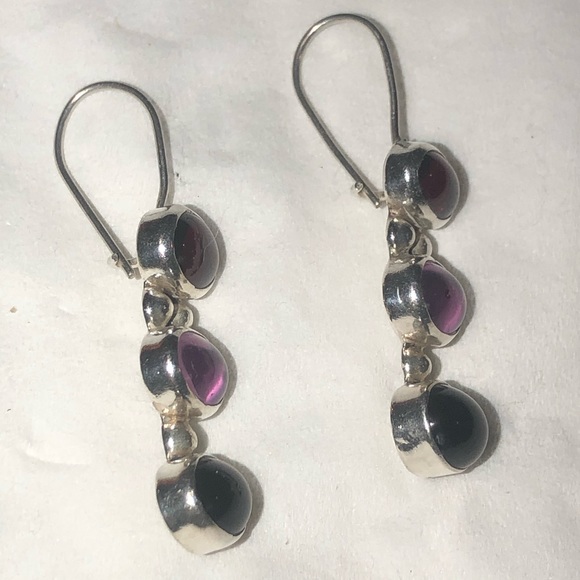 Sterling Silver 3 Stone Hook Earrings - Picture 4 of 7